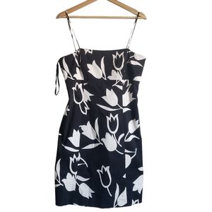 Nine West Dress Black and White Tulip Spaghetti Strap Stretch Tie Back Size 12